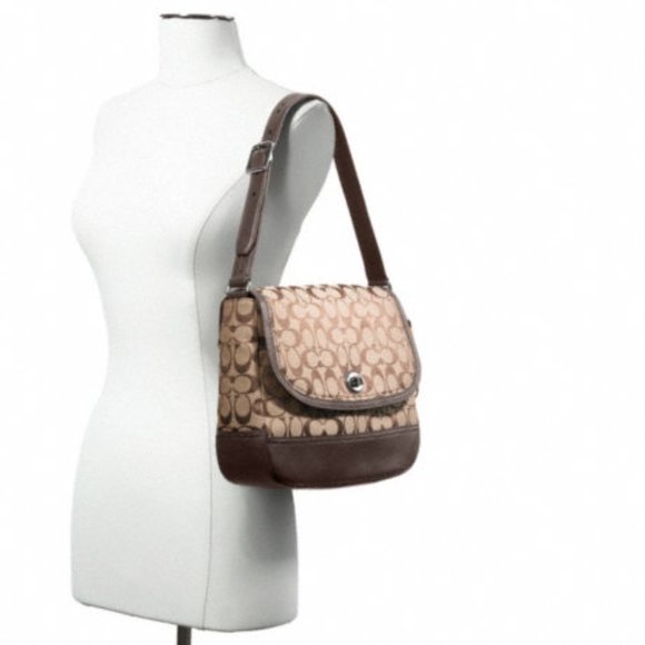 COACH PARK SIGNATURE FLAP LARGE SHOULDER BAG  SV / KHAKI / MAHOGANY F23933   NWT - Picture 2 of 12